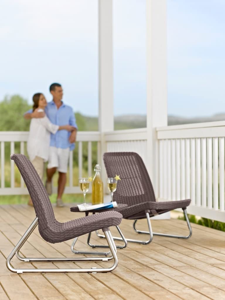 Keter Río Set Jardín: 2 Sillas + Mesa, Ratán Plano Marrón