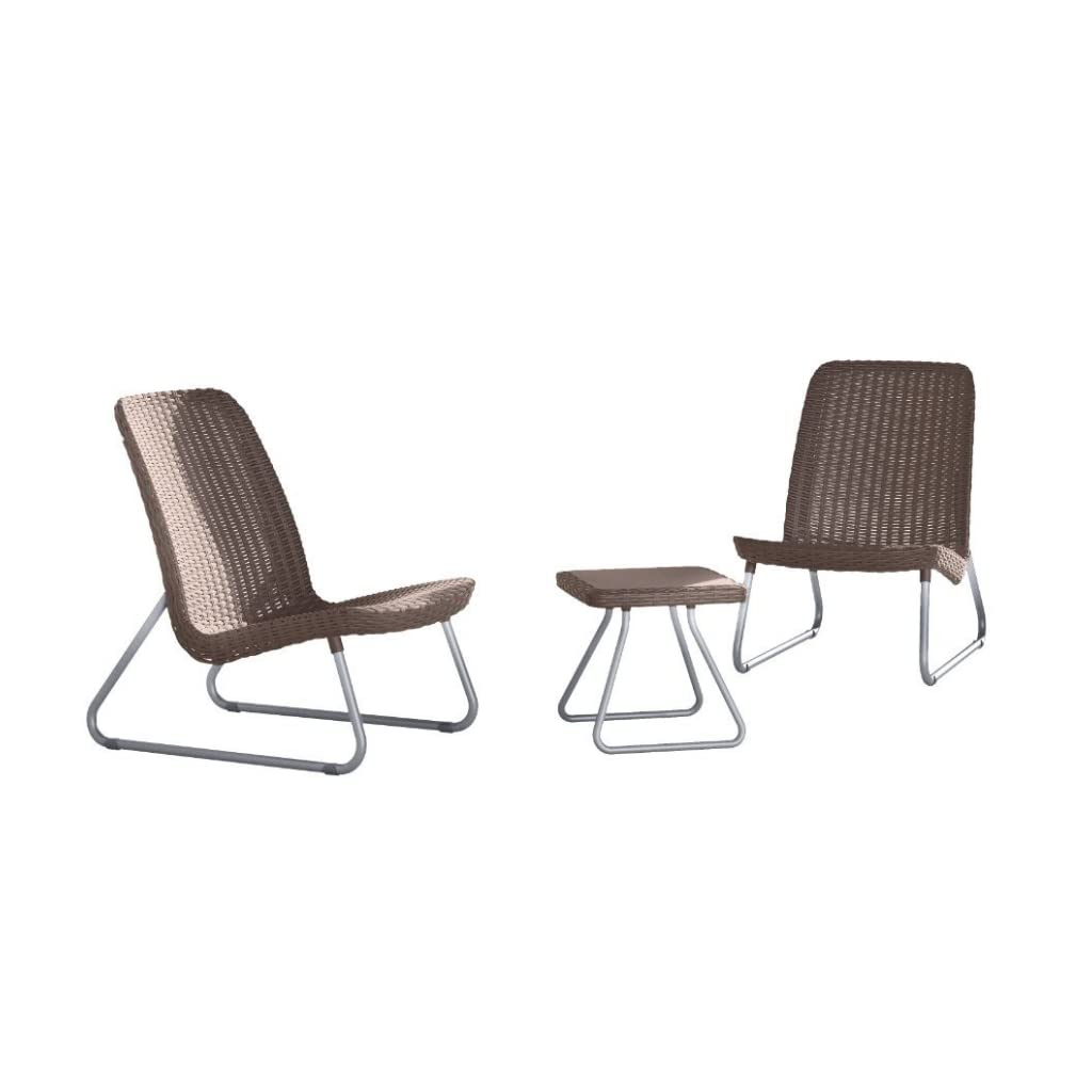 Keter Río Set Jardín: 2 Sillas + Mesa, Ratán Plano Marrón