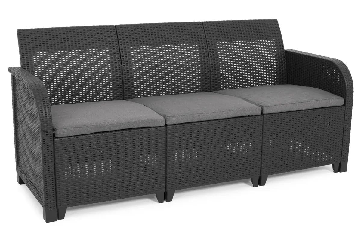 KETER Set Jardín Sanremo: 2 Sillones + Sofá 3 Plazas + Mesa Aux, Resina Ratán