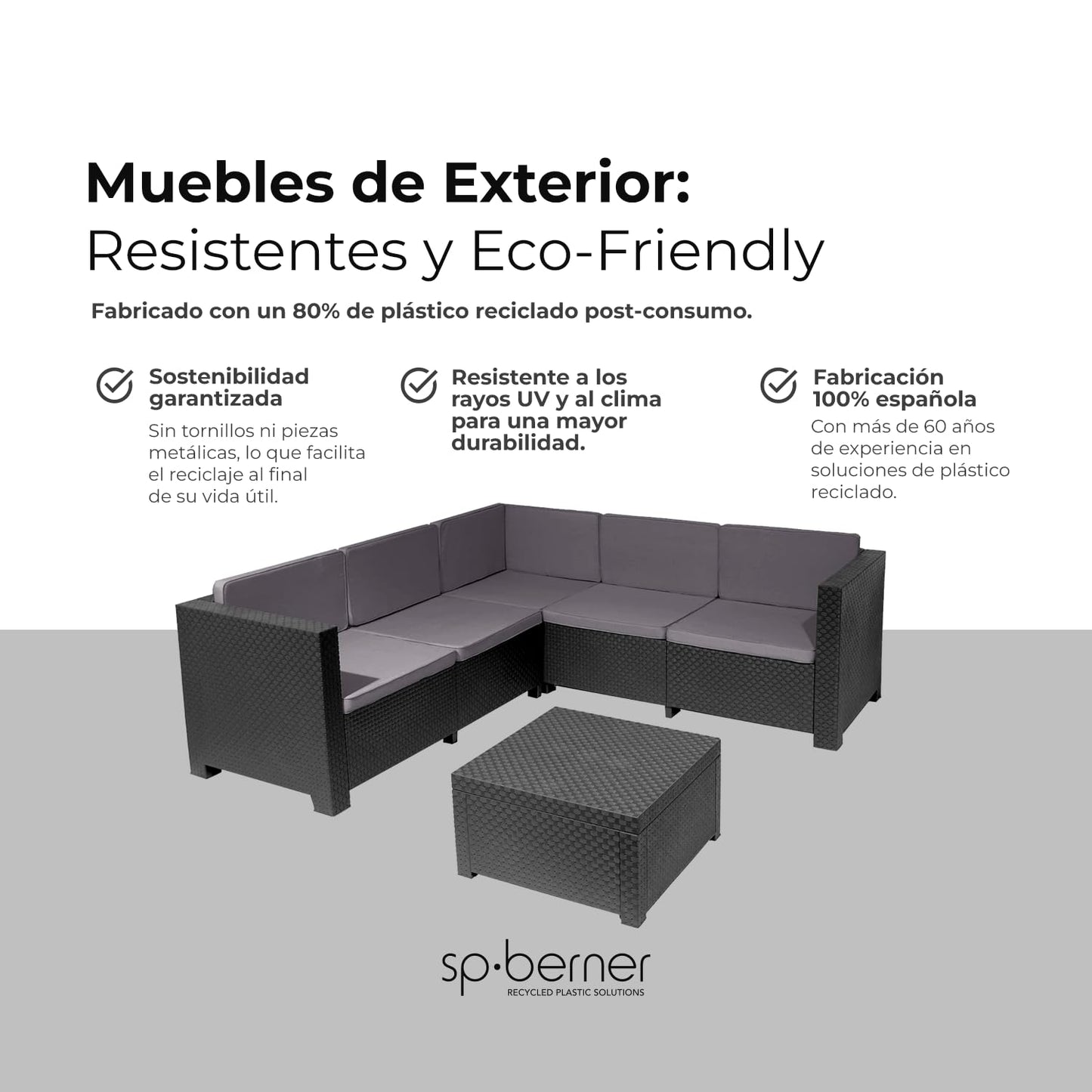 Shaf Oasis Set Exterior 5 Plazas, Materiales Reciclados, Color Grafito