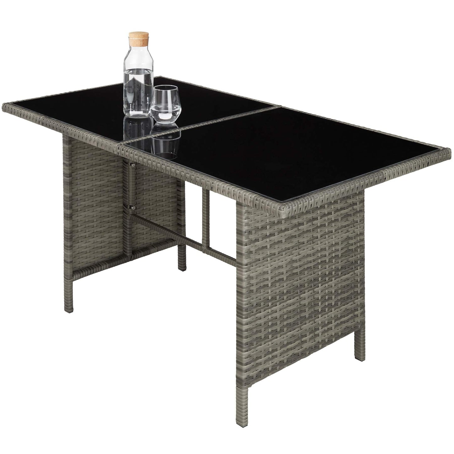 TecTake Set Esquina Ratán 5 Pzas: Sofá + 2 Taburetes + Mesa, Gris/Beige