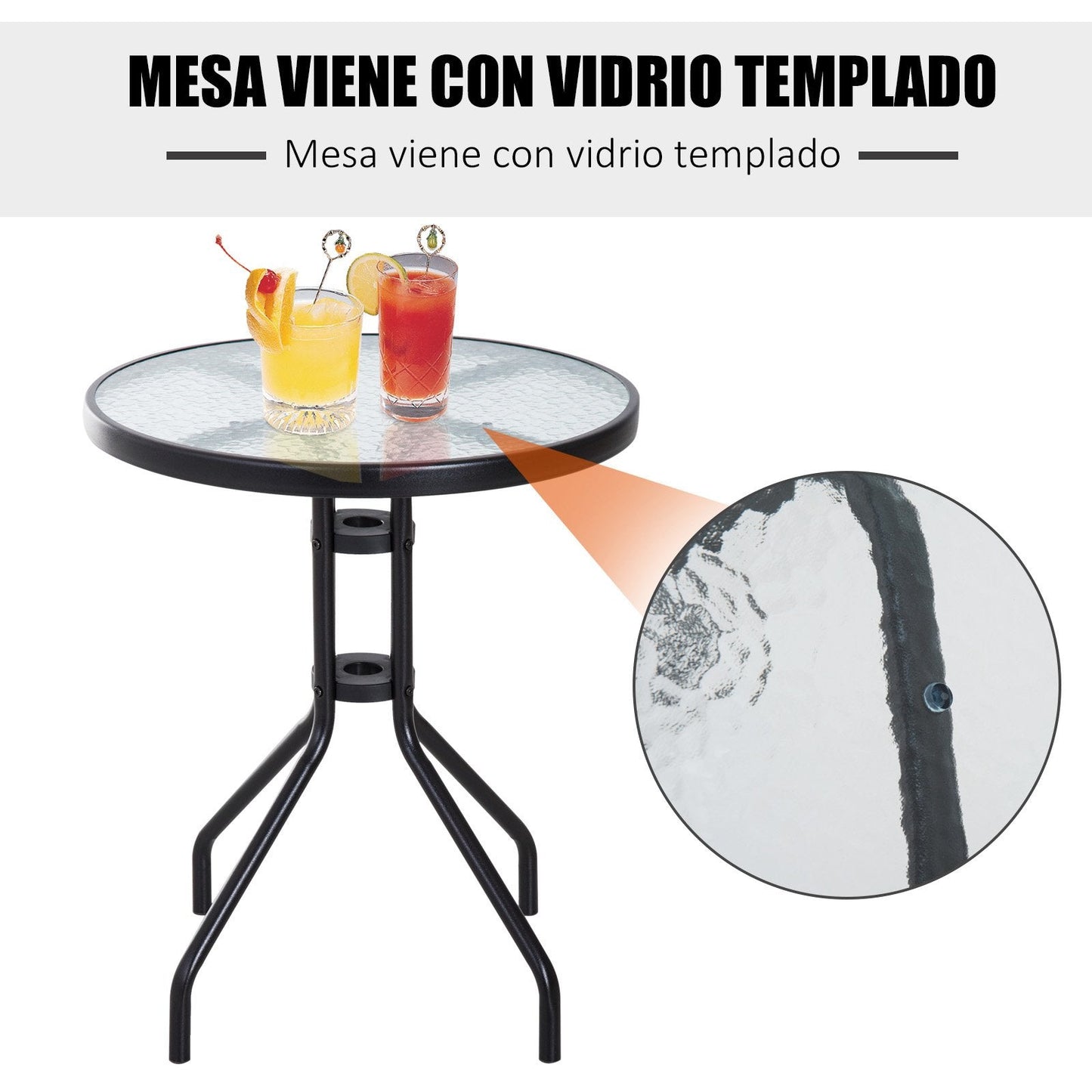 Outsunny Set Jardín: Mesa + 2 Sillas Reclinables, Texteline/Acero, Marrón