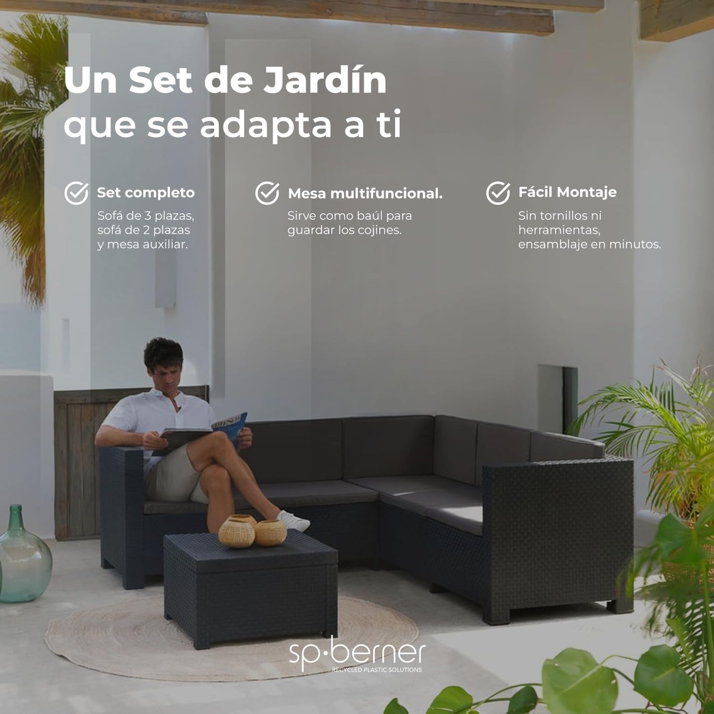 Shaf Oasis Set Exterior 5 Plazas, Materiales Reciclados, Color Grafito