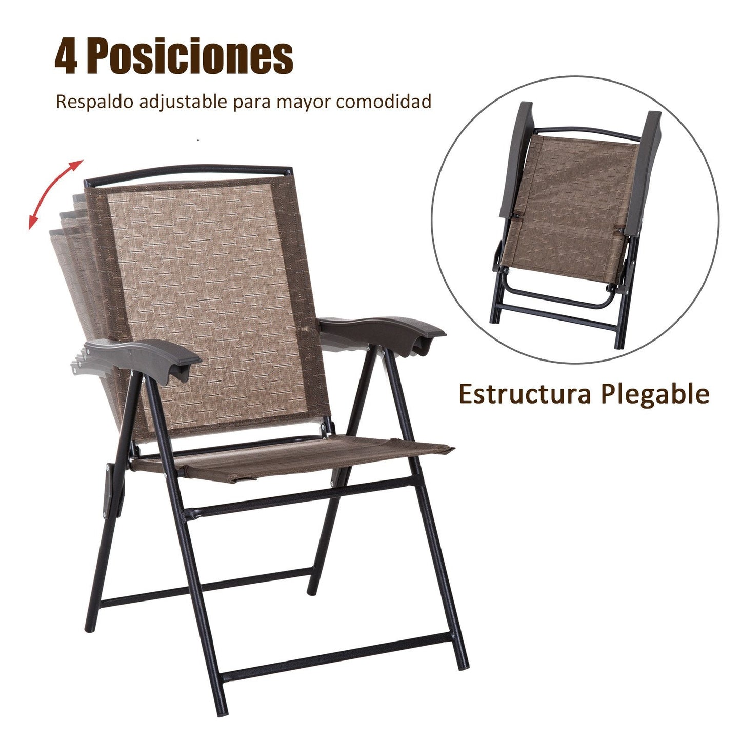 Outsunny Set Jardín: Mesa + 2 Sillas Reclinables, Texteline/Acero, Marrón