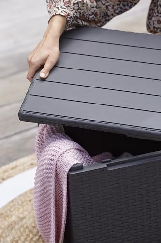 Keter Nora Set Jardín 4 Plazas con Cojines + Mesa Almacenaje 35L, Grafito