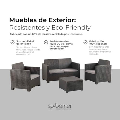 SP Berner Set EVO Confort Grafito: Sofá 2P + 2 Sillones + Mesa, Reciclado