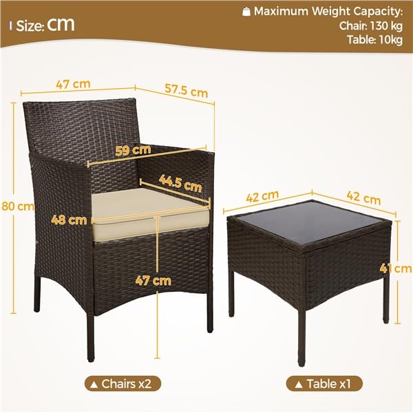 Yaheetech Set Jardín Exterior: Sillas Ratán PE + Mesa + Cojines, Balcón