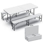 VOUNOT Set Plegable: Mesa 180cm + 2 Bancos, Picnic/Camping, Blanco