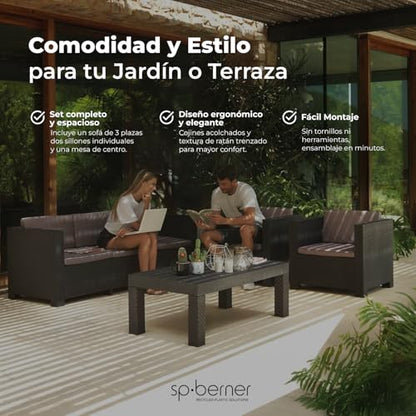SP Berner Set Diva Tropea Grafito: Sofá 3P + 2 Sillones + Mesa, Reciclado