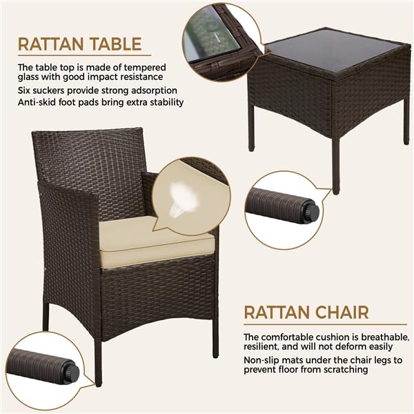 Yaheetech Set Jardín Exterior: Sillas Ratán PE + Mesa + Cojines, Balcón