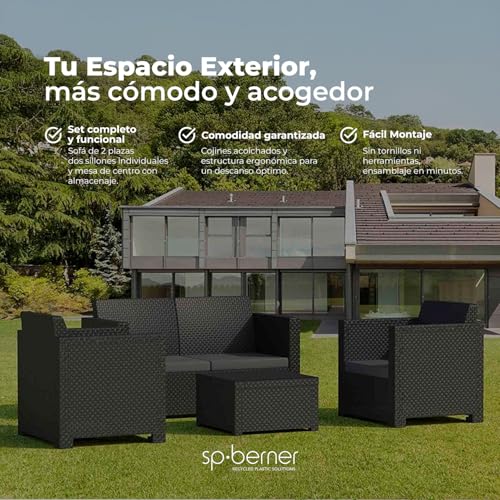 SP Berner Set EVO Confort Grafito: Sofá 2P + 2 Sillones + Mesa, Reciclado