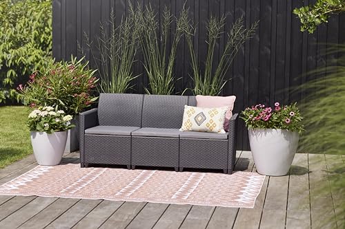 Keter Nora Set Jardín 4 Plazas con Cojines + Mesa Almacenaje 35L, Grafito