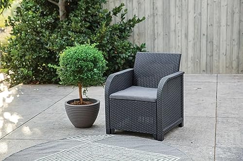 KETER Set Jardín Sanremo: 2 Sillones + Sofá 3 Plazas + Mesa Aux, Resina Ratán