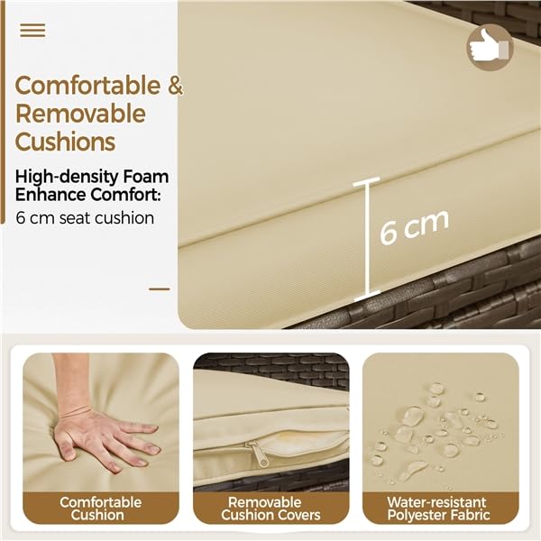 Yaheetech Set Jardín Exterior: Sillas Ratán PE + Mesa + Cojines, Balcón