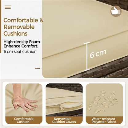 Yaheetech Set Jardín Exterior: Sillas Ratán PE + Mesa + Cojines, Balcón