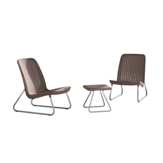 Keter Río Set Jardín: 2 Sillas + Mesa, Ratán Plano Marrón