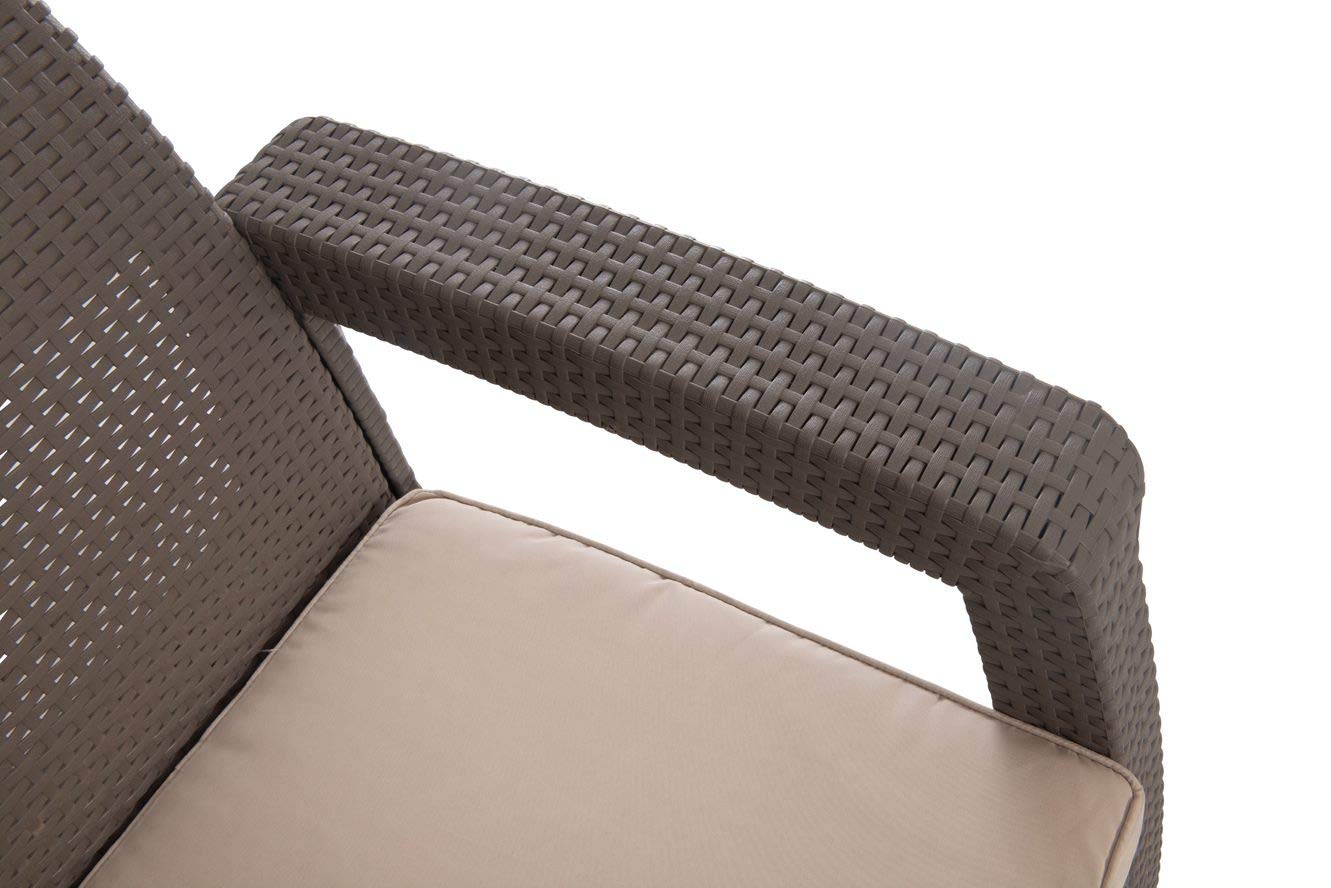 Keter Corfu Set Jardín 4 Plazas + Mesa, Cojines, Ratán Plano Marrón