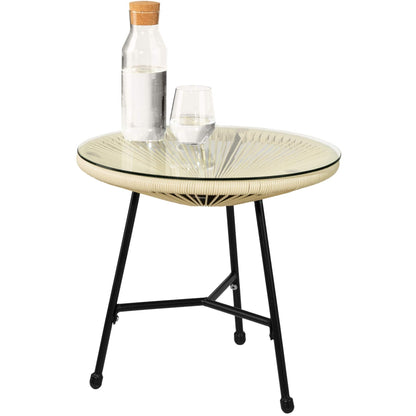 Tectake Set Acapulco Acero: 2 Sillas + Mesa Cristal, Beige, Interior/Exterior