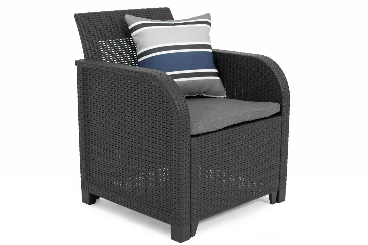 KETER Set Jardín Sanremo: 2 Sillones + Sofá 3 Plazas + Mesa Aux, Resina Ratán