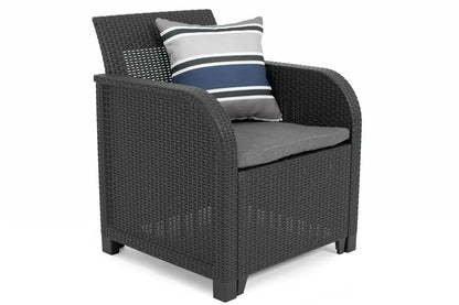 KETER Set Jardín Sanremo: 2 Sillones + Sofá 3 Plazas + Mesa Aux, Resina Ratán