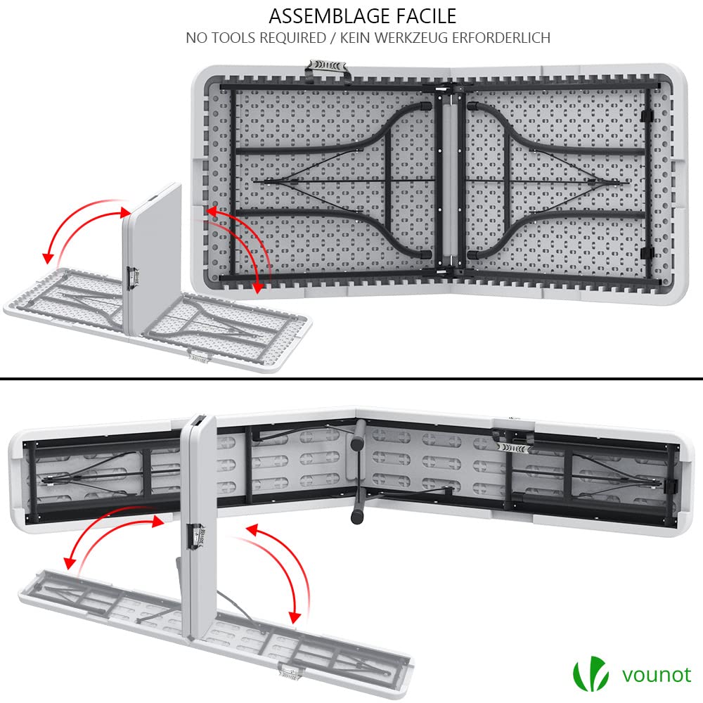VOUNOT Set Plegable: Mesa 180cm + 2 Bancos, Picnic/Camping, Blanco