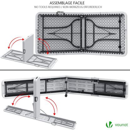 VOUNOT Set Plegable: Mesa 180cm + 2 Bancos, Picnic/Camping, Blanco