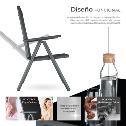 TecTake Set Jardín 9 Pzas Aluminio: Sillas Reclinables + Mesa, Tela Transpirable