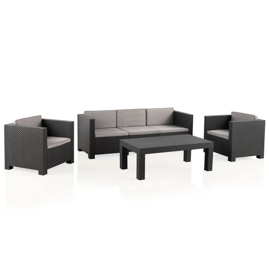 SP Berner Set Diva Tropea Grafito: Sofá 3P + 2 Sillones + Mesa, Reciclado