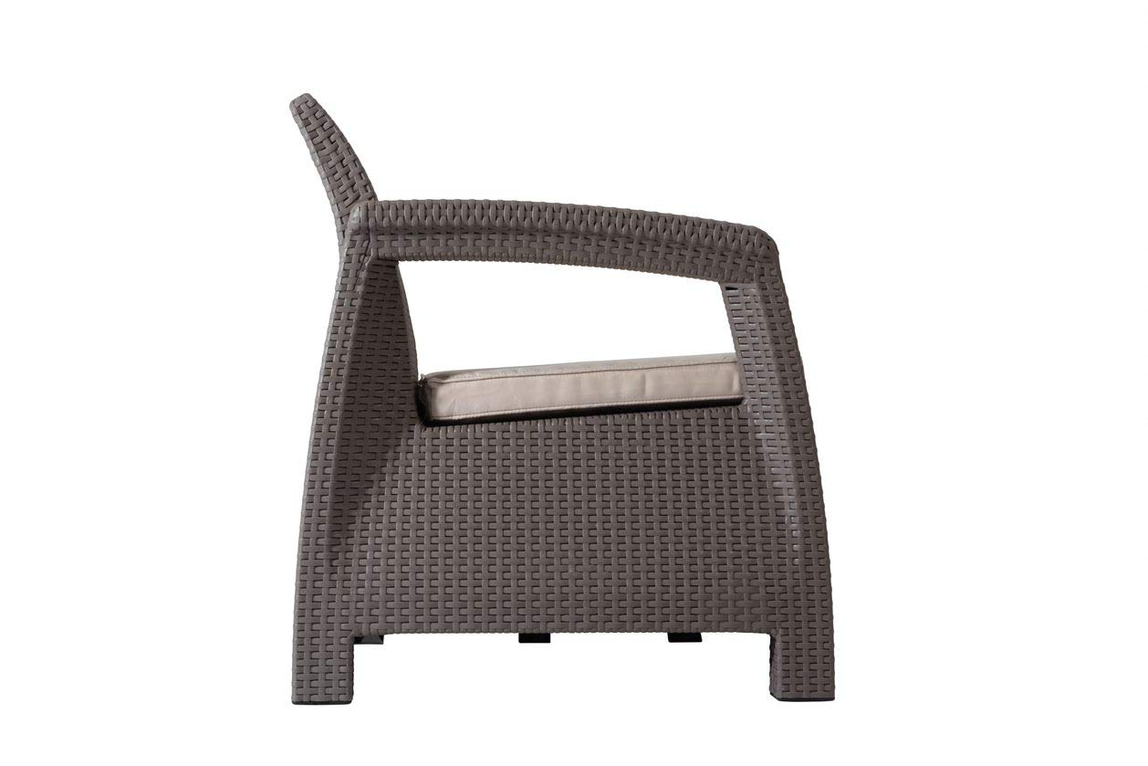 Keter Corfu Set Jardín 4 Plazas + Mesa, Cojines, Ratán Plano Marrón