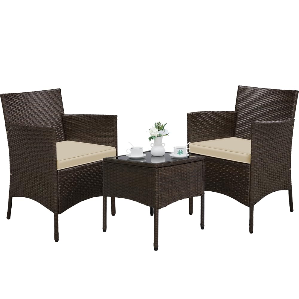 Yaheetech Set Jardín Exterior: Sillas Ratán PE + Mesa + Cojines, Balcón