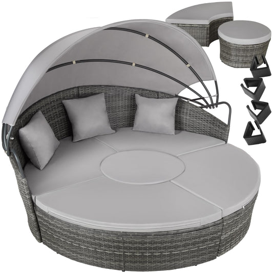 TecTake Isla Ratán con Toldo Corredizo, Cojines, Estructura Acero, UV, Gris