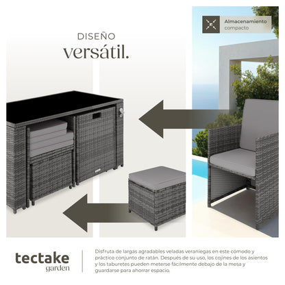 TecTake Set Jardín: 2 Sillones Pleg + Taburete + Mesa Cristal, Abrebotellas