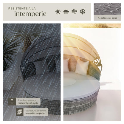 TecTake Isla Ratán con Toldo Corredizo, Cojines, Estructura Acero, UV, Gris