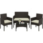 Yaheetech Set Ratán 4 Pzas: Sofá + 2 Sillones + Mesa Vidrio, Marrón/Beige