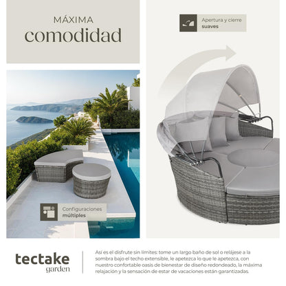 TecTake Isla Ratán con Toldo Corredizo, Cojines, Estructura Acero, UV, Gris