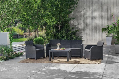 KETER Set Jardín Sanremo: 2 Sillones + Sofá 3 Plazas + Mesa Aux, Resina Ratán