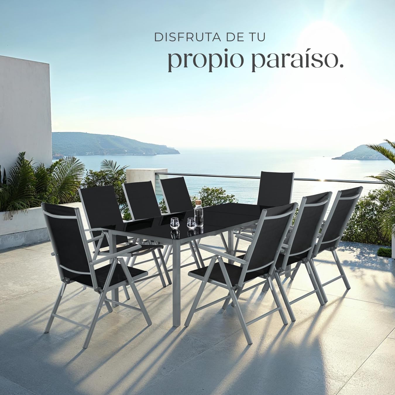 TecTake Set Jardín 9 Pzas Aluminio: Sillas Reclinables + Mesa, Tela Transpirable