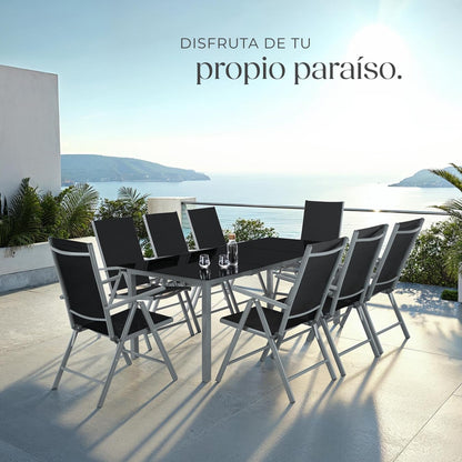 TecTake Set Jardín 9 Pzas Aluminio: Sillas Reclinables + Mesa, Tela Transpirable