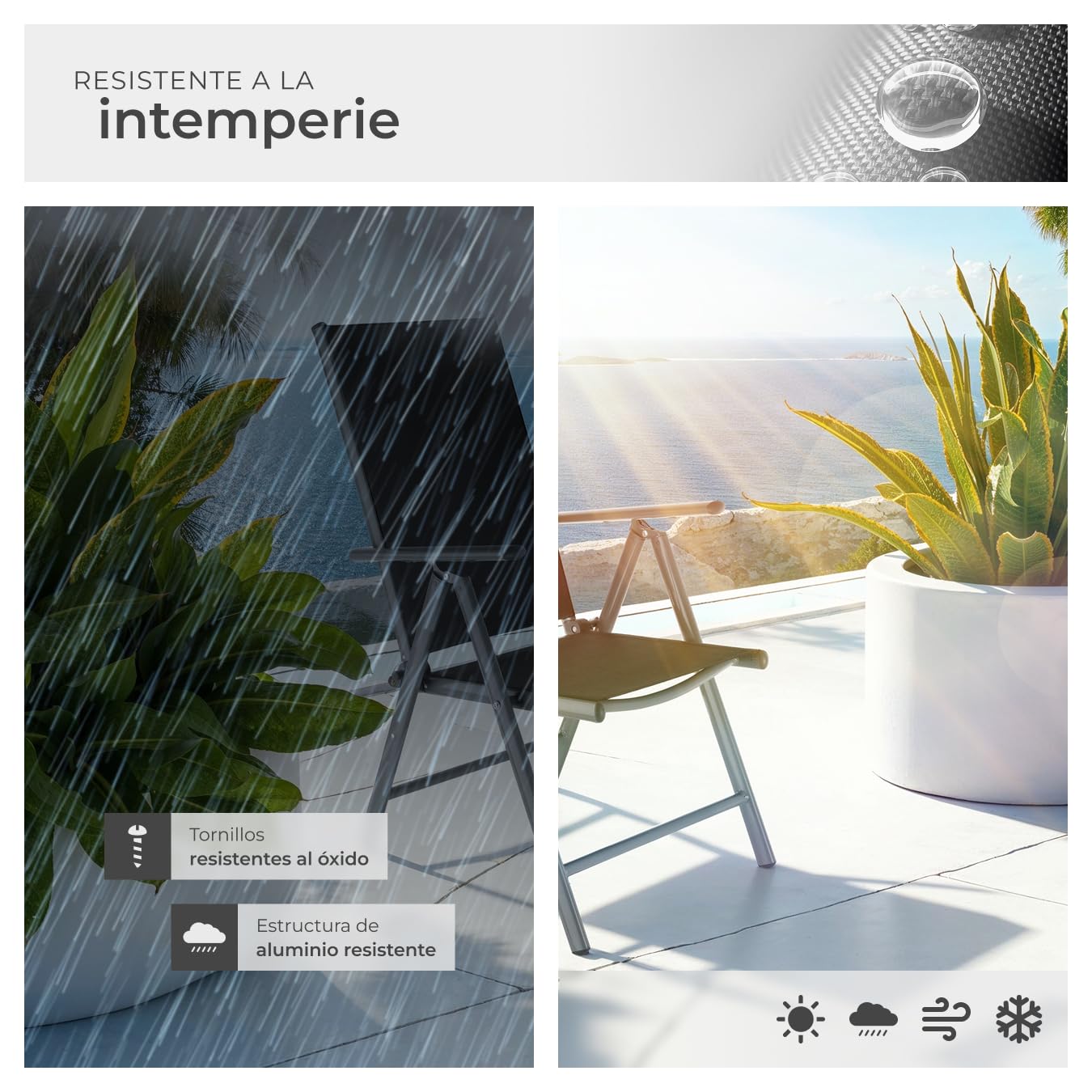 TecTake Set Jardín 9 Pzas Aluminio: Sillas Reclinables + Mesa, Tela Transpirable