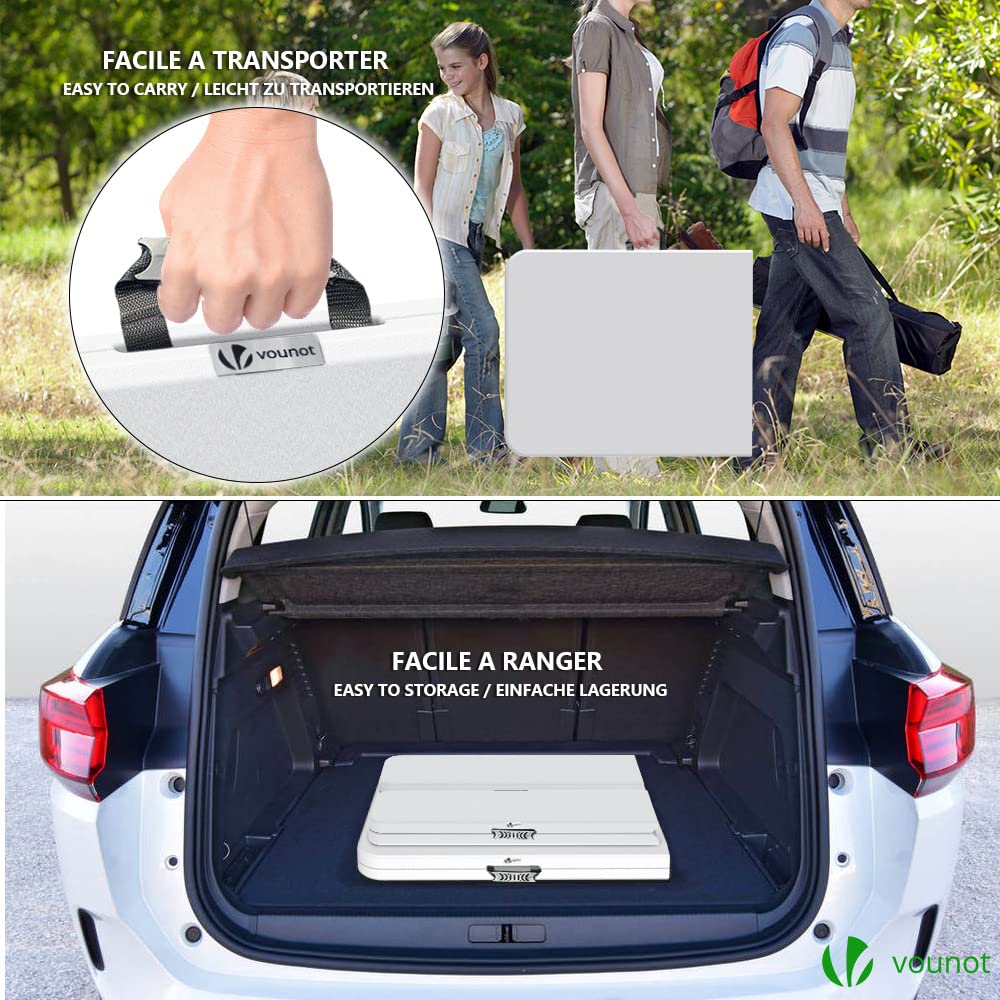 VOUNOT Set Plegable: Mesa 180cm + 2 Bancos, Picnic/Camping, Blanco
