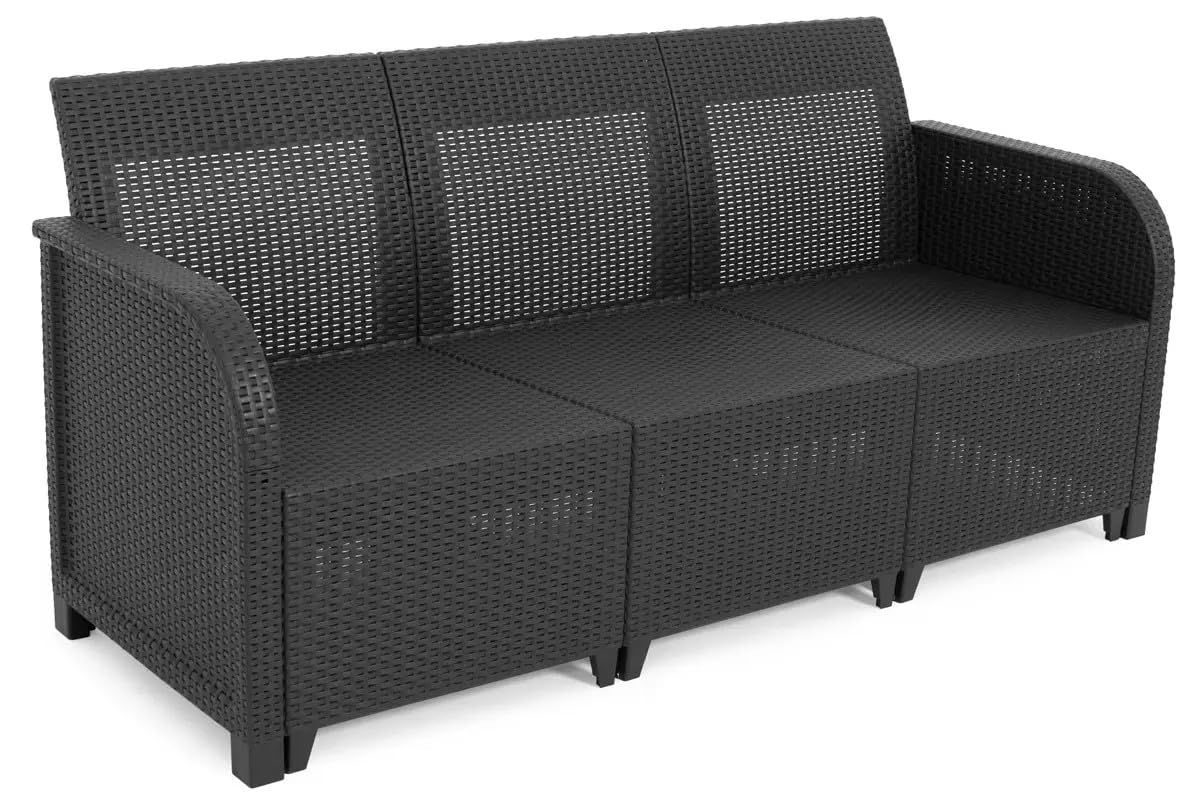 KETER Set Jardín Sanremo: 2 Sillones + Sofá 3 Plazas + Mesa Aux, Resina Ratán