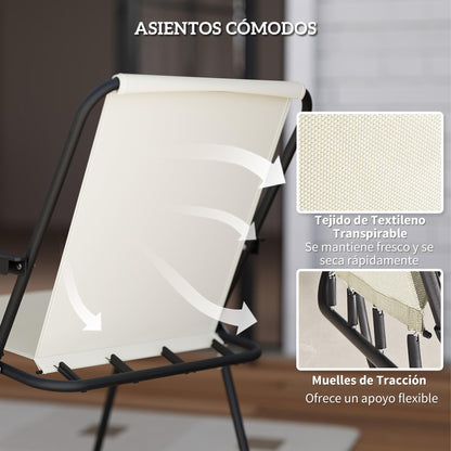 Outsunny Set Jardín 6 Pzas: Mesa Vidrio + 4 Sillas Plegables + Sombrilla, Crema