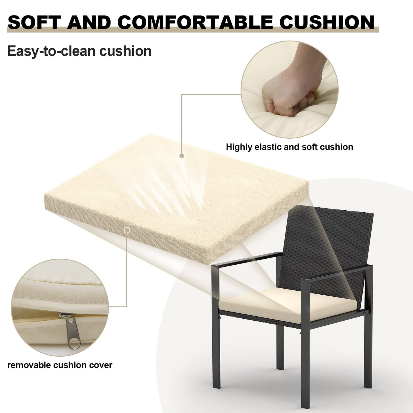 bigzzia Set Ratán 4 Pzas: 2 Sillones + Sofá 2 Plazas + Mesa, Negro