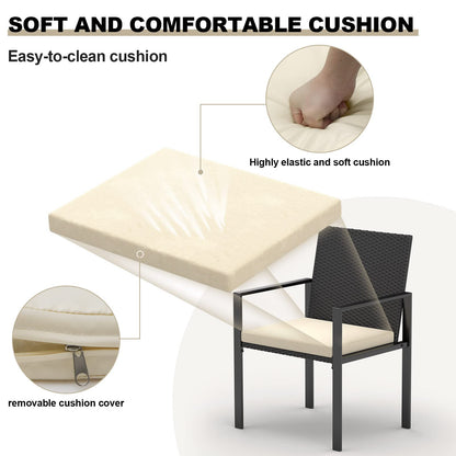 bigzzia Set Ratán 4 Pzas: 2 Sillones + Sofá 2 Plazas + Mesa, Negro