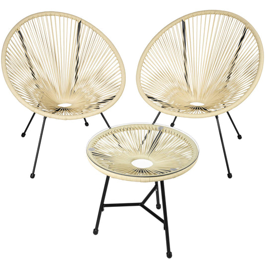 Tectake Set Acapulco Acero: 2 Sillas + Mesa Cristal, Beige, Interior/Exterior
