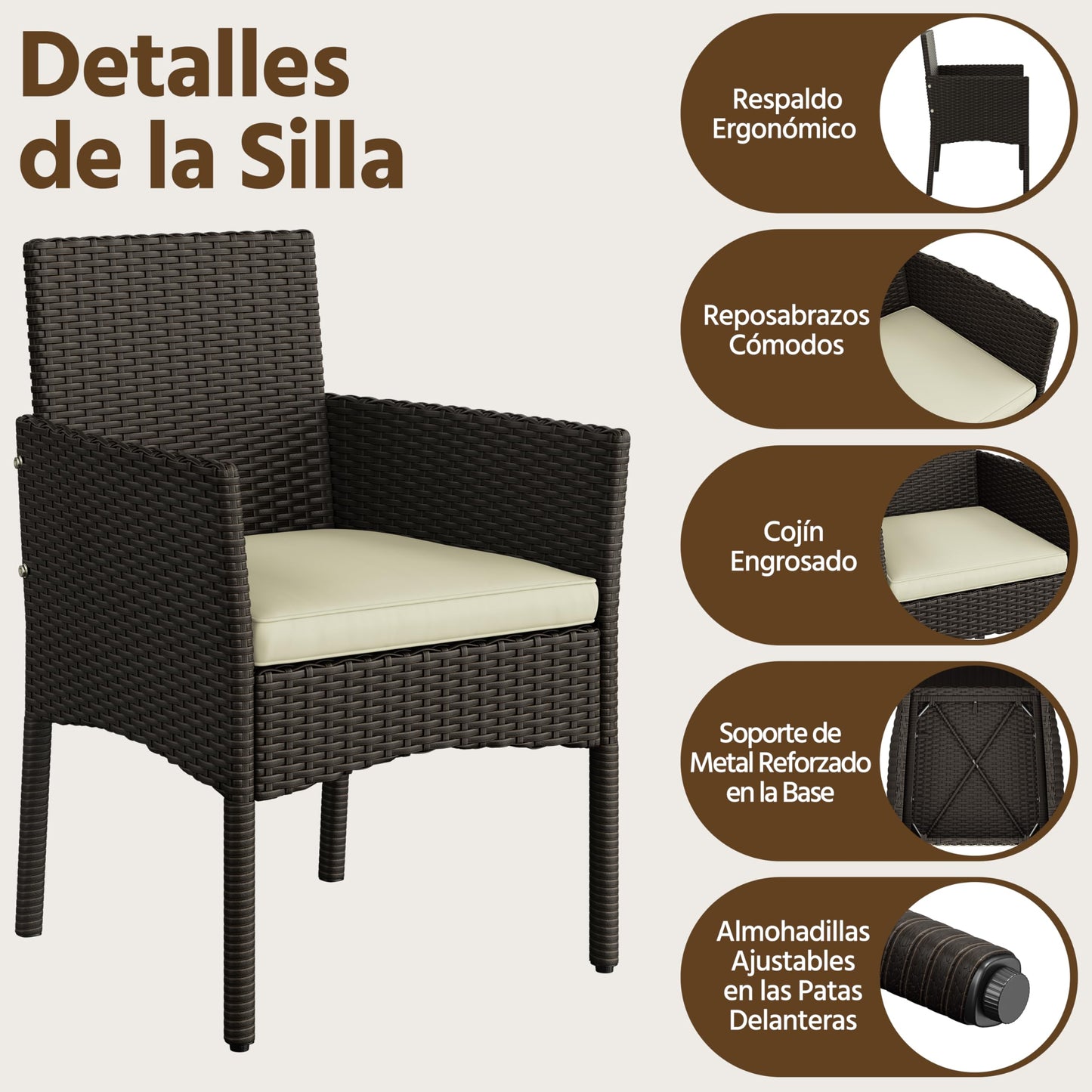 Yaheetech Set Ratán 4 Pzas: Sofá + 2 Sillones + Mesa Vidrio, Marrón/Beige