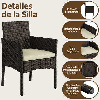 Yaheetech Set Ratán 4 Pzas: Sofá + 2 Sillones + Mesa Vidrio, Marrón/Beige