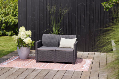 Keter Nora Set Jardín 4 Plazas con Cojines + Mesa Almacenaje 35L, Grafito