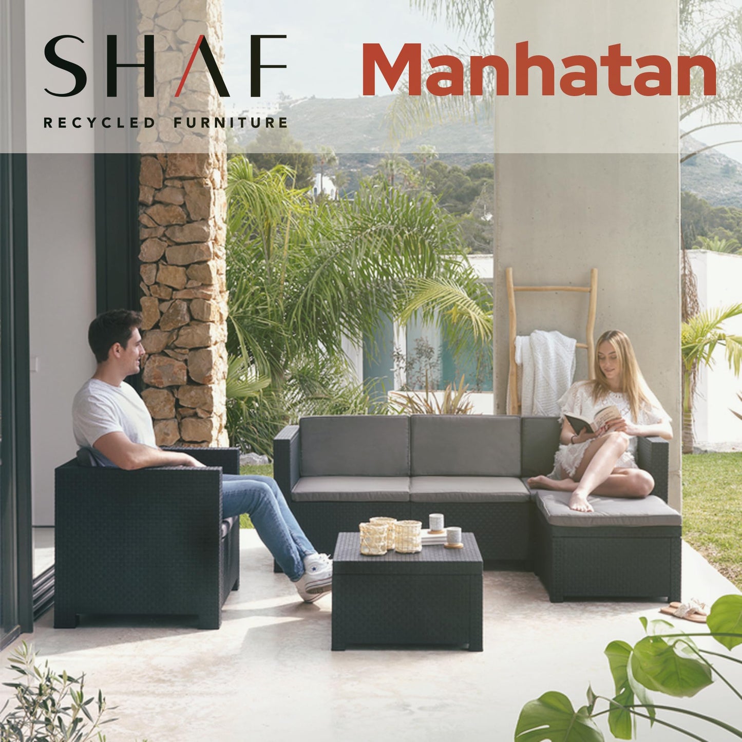 Shaf Manhattan Set Jardín Grafito, Materiales Reciclados, Fabricado España