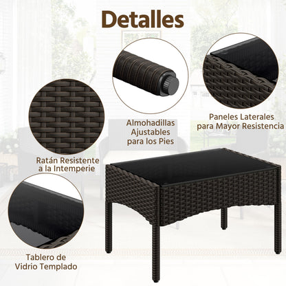 Yaheetech Set Ratán 4 Pzas: Sofá + 2 Sillones + Mesa Vidrio, Marrón/Beige